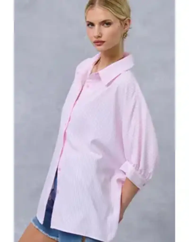 Relaxed Striped Shirt 3/4 Sleeve Top