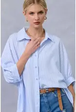 Relaxed Striped Shirt 3/4 Sleeve Top