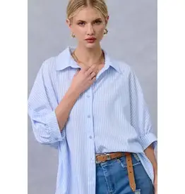 Relaxed Striped Shirt 3/4 Sleeve Top