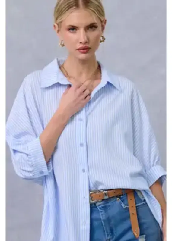 Relaxed Striped Shirt 3/4 Sleeve Top
