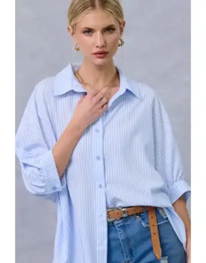 Relaxed Striped Shirt 3/4 Sleeve Top