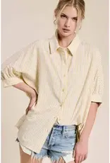 Relaxed Striped Shirt 3/4 Sleeve Top