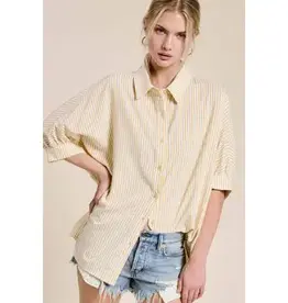 Relaxed Striped Shirt 3/4 Sleeve Top