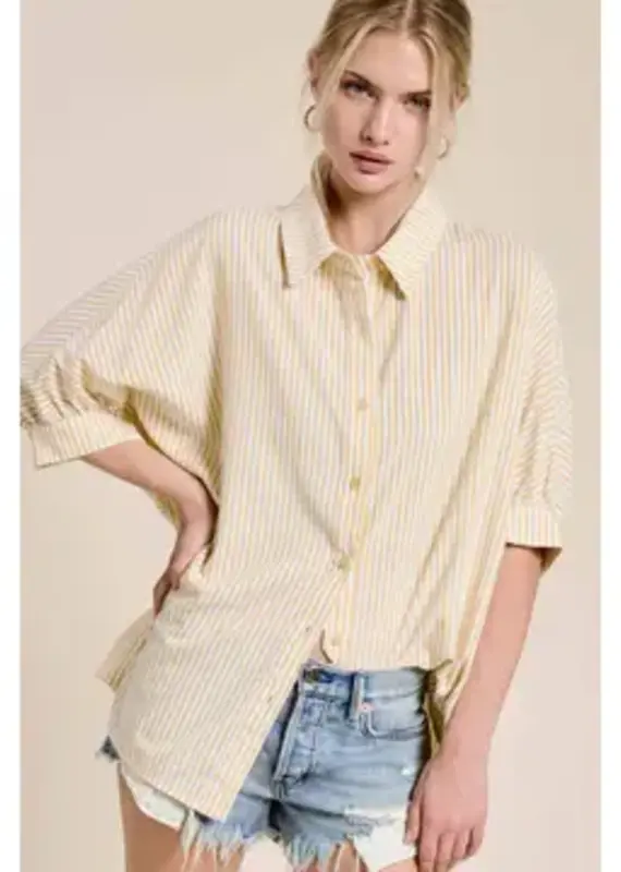Relaxed Striped Shirt 3/4 Sleeve Top