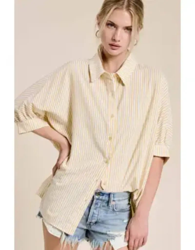 Relaxed Striped Shirt 3/4 Sleeve Top