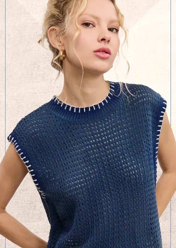 Crochet Knit Stitching Detail Sleeveless Top