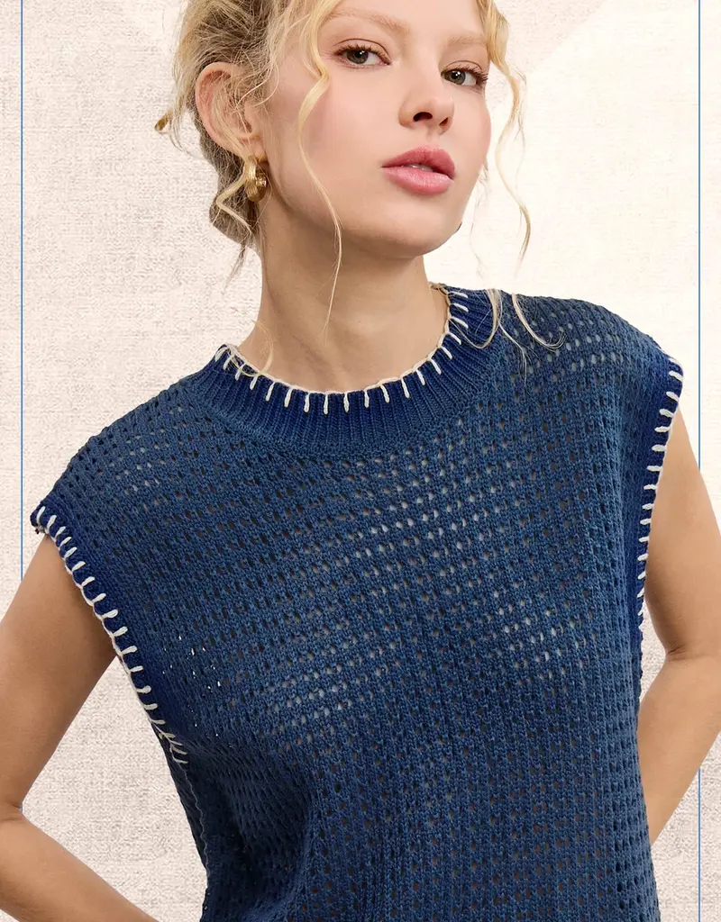 Crochet Knit Stitching Detail Sleeveless Top