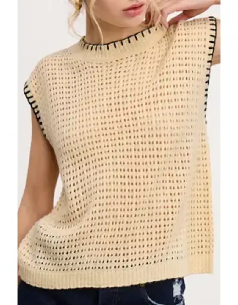 Crochet Knit Stitching Detail Sleeveless Top