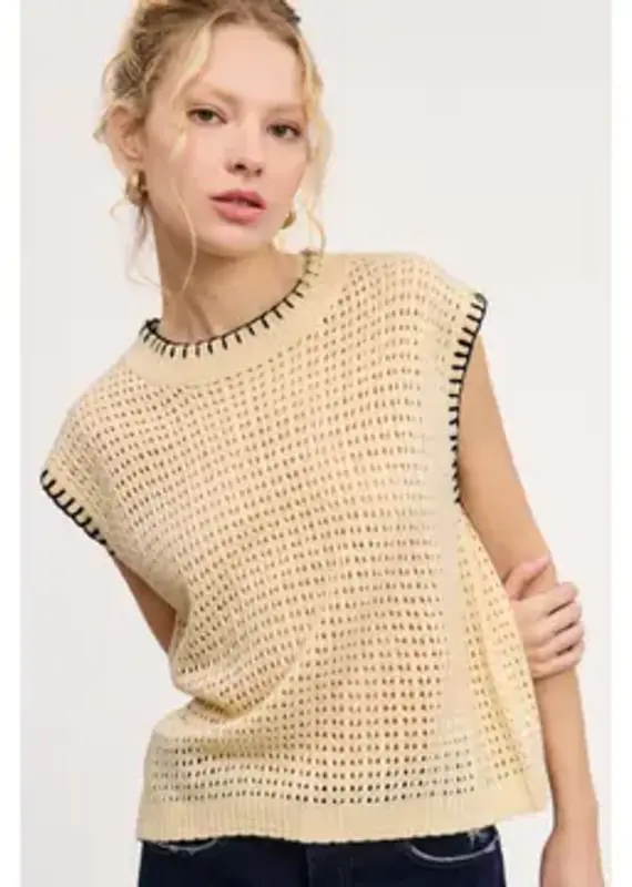 Crochet Knit Stitching Detail Sleeveless Top