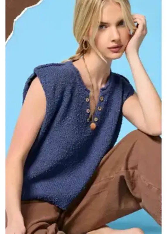 V-Neck Button Detail Knit Top