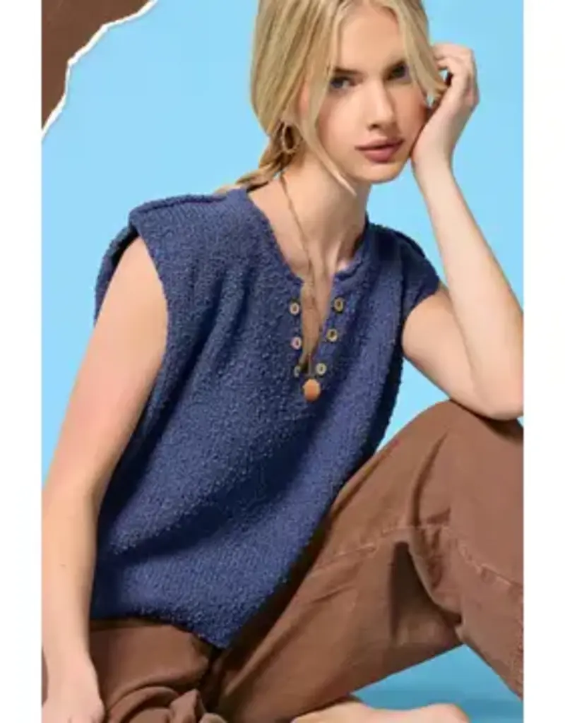 V-Neck Button Detail Knit Top