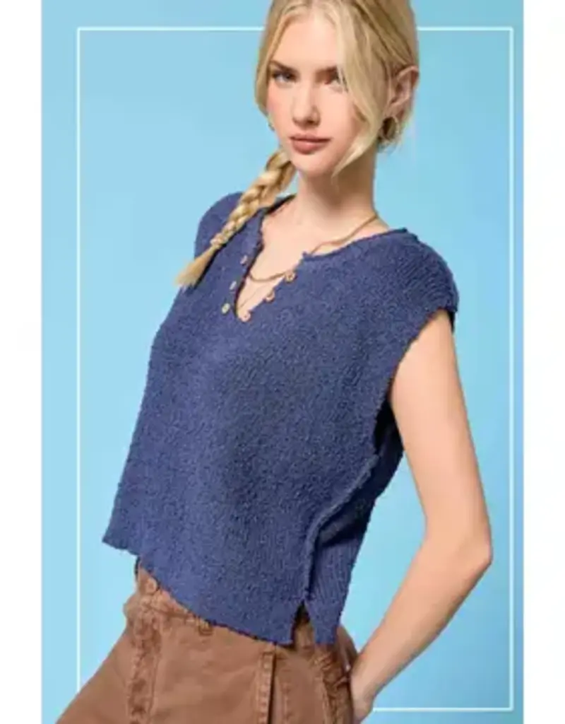 V-Neck Button Detail Knit Top