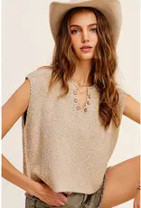 V-Neck Button Detail Knit Top