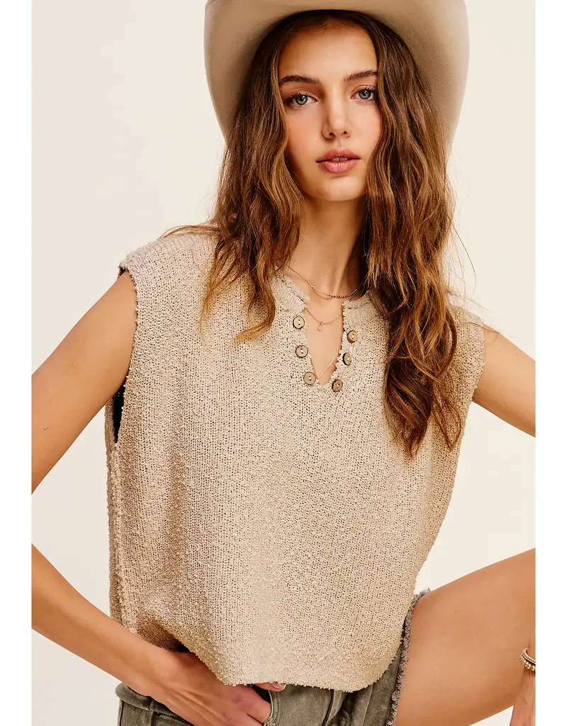V-Neck Button Detail Knit Top