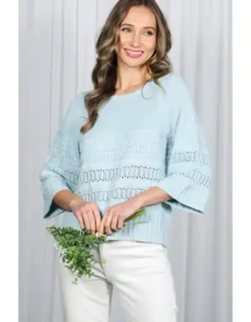 Crochet Knit Top With 3/4 Sleeves