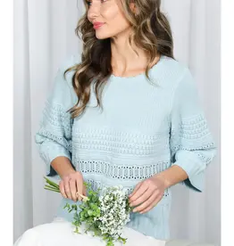 Crochet Knit Top With 3/4 Sleeves