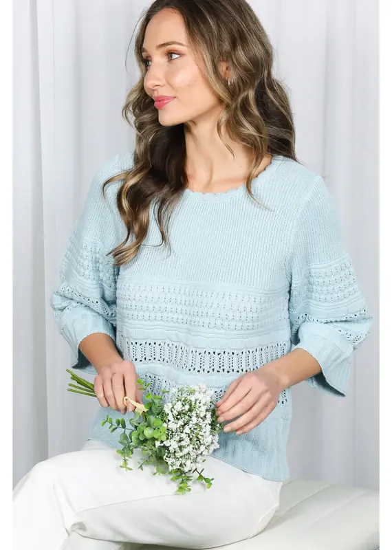 Crochet Knit Top With 3/4 Sleeves