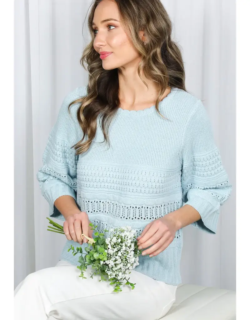 Crochet Knit Top With 3/4 Sleeves