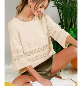 Crochet Knitted Top With 3/4 Sleeve