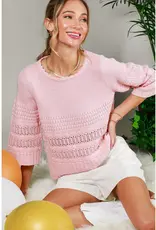 Crochet Knit Top With 3/4 Sleeves