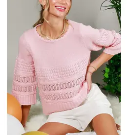 Crochet Knit Top With 3/4 Sleeves