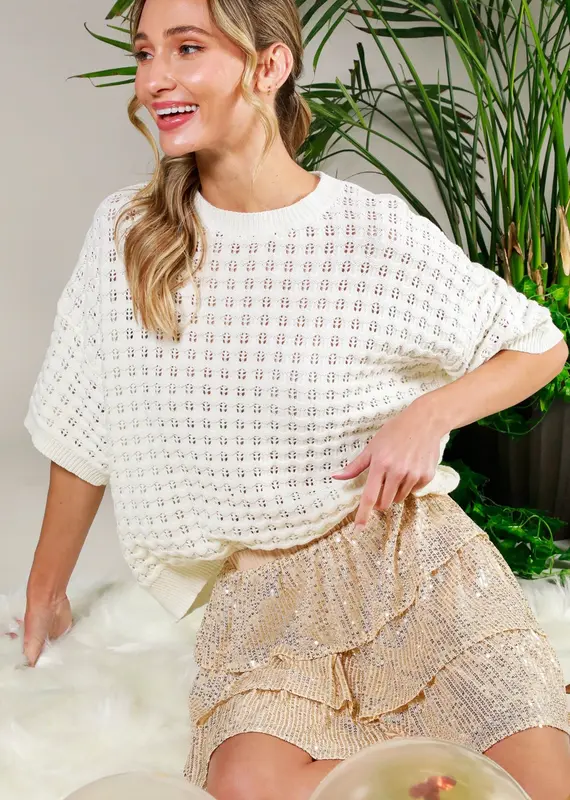 Carly Crochet Textured Knit Top