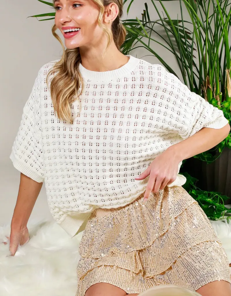 Carly Crochet Textured Knit Top