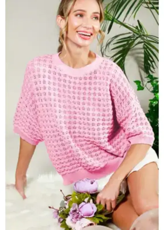 Carly Crochet Textured Knit Top