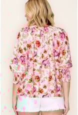 Smocked Cuff Sleeve Floral Print Top