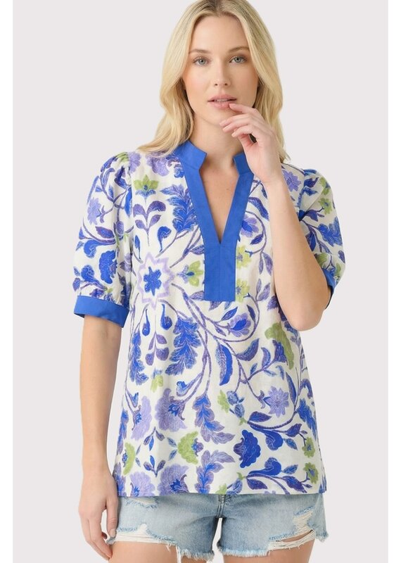 Mandarin Collar Floral Printed Top