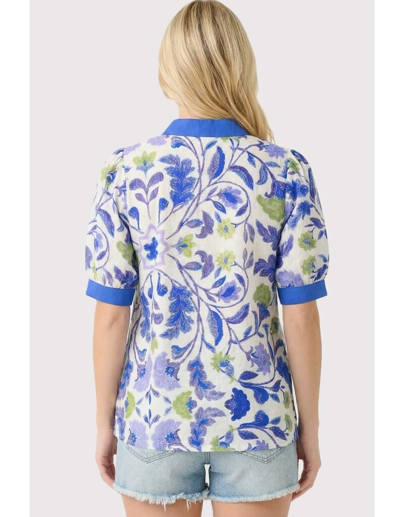 Mandarin Collar Floral Printed Top