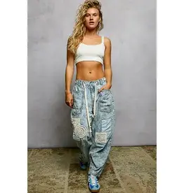 Twill Denim Patchwork Straight Jean