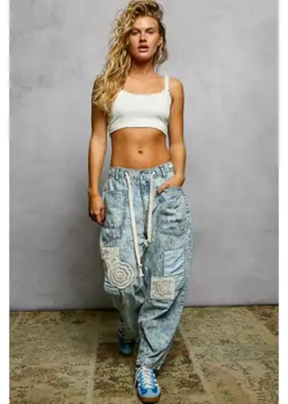 Twill Denim Patchwork Straight Jean