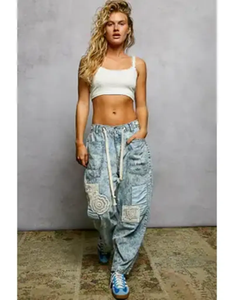 Twill Denim Patchwork Straight Jean