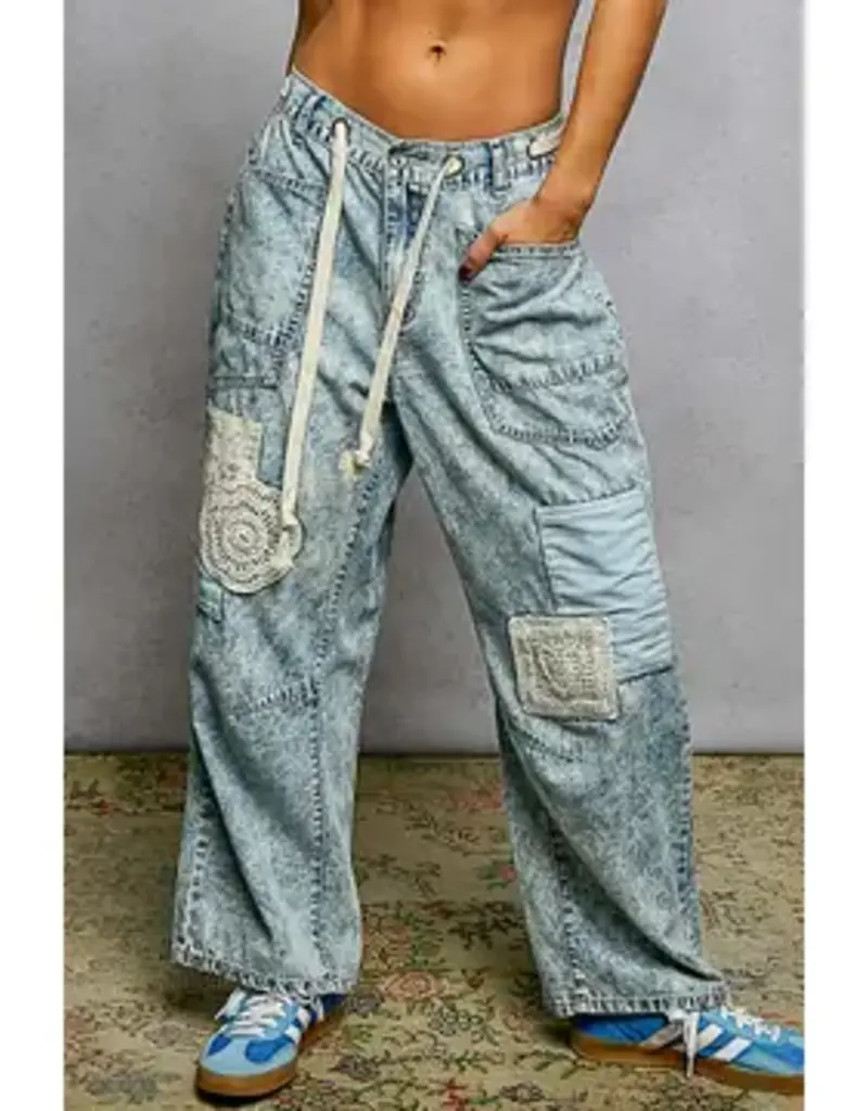 Twill Denim Patchwork Straight Jean