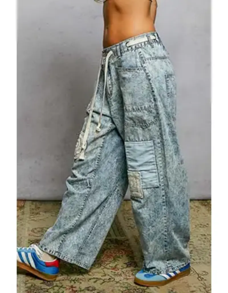 Twill Denim Patchwork Straight Jean