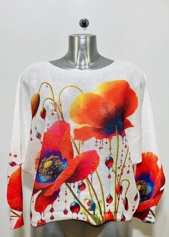 Red Poppy Floral Knit Top