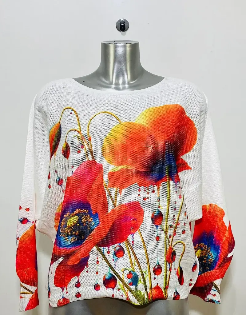 Red Poppy Floral Knit Top