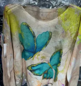 Butterfly Printed Spring 3/4 Sleeves Top