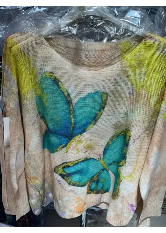 Butterfly Printed Spring 3/4 Sleeves Top