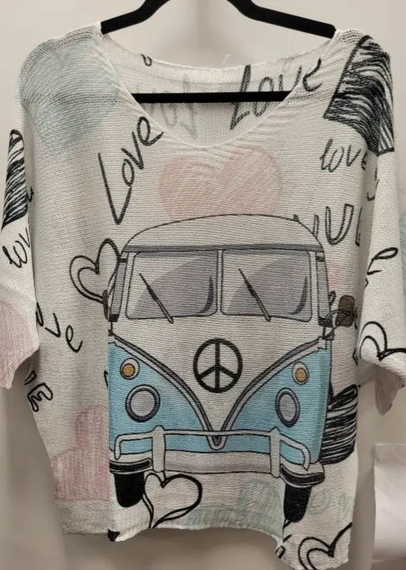 Love Van Knit Printed Top With 3/4 Sleeves