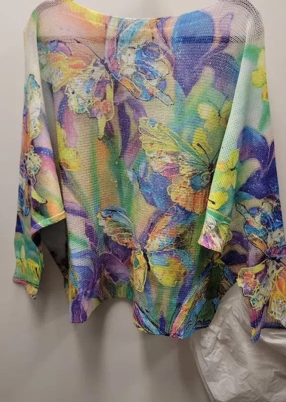Butterfly Knit Printed Top With 3/4 Sleeves