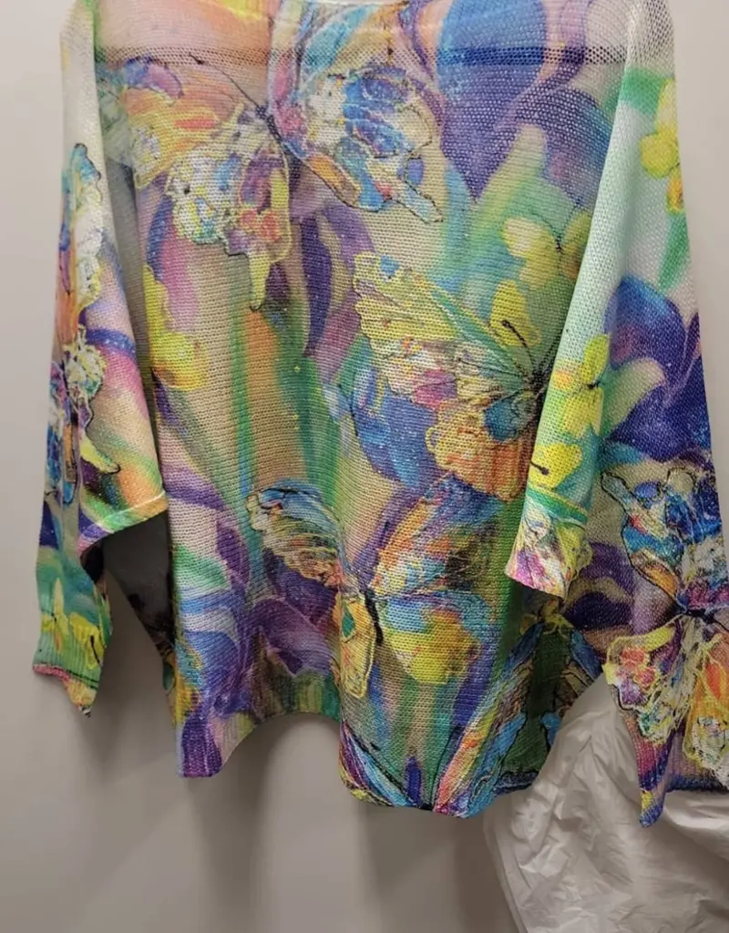 Butterfly Knit Printed Top With 3/4 Sleeves