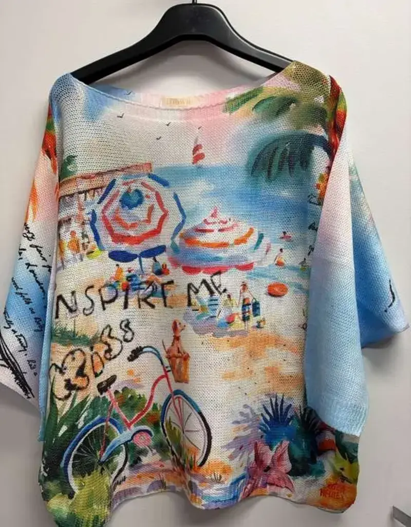 Inspire Me Printed Knit Printed Top With 3/4 Sleeves