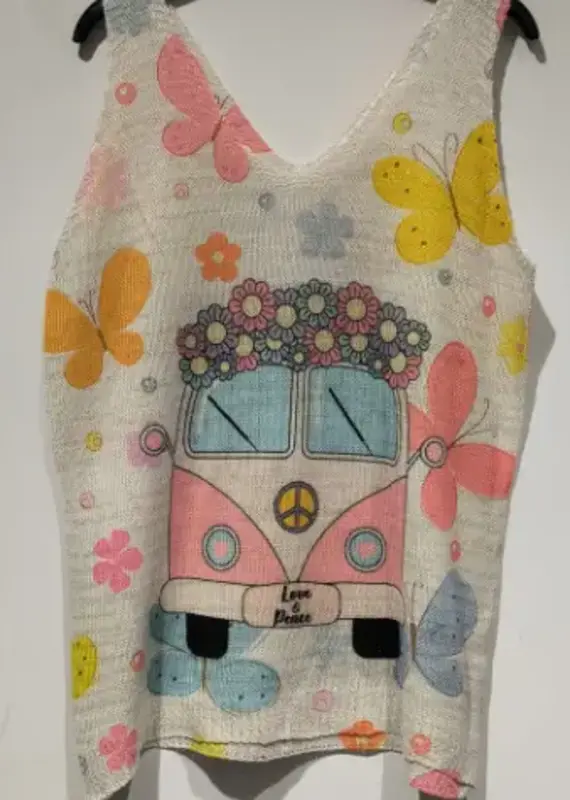 Peace & Love Van Knit Printed Sleeveless Knit Tank