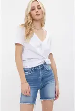 High Rise Stretch Midi Shorts - Vintage Style