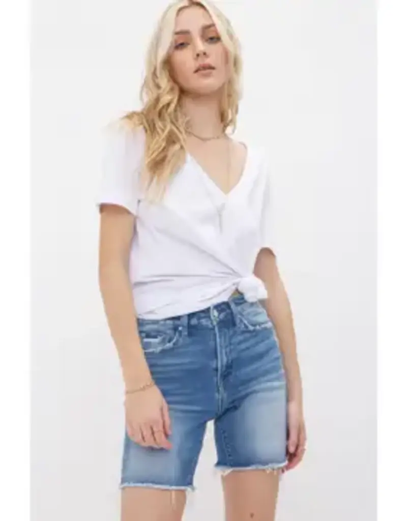 High Rise Stretch Midi Shorts - Vintage Style