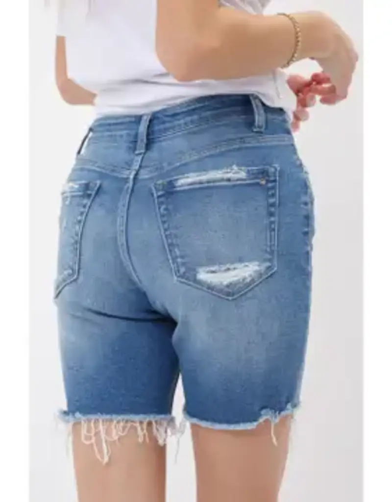 High Rise Stretch Midi Shorts - Vintage Style