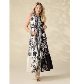 Joelle Printed Collared Maxi Dress with Tie