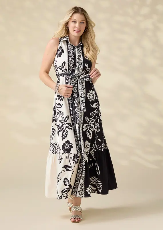 Joelle Printed Collared Maxi Dress with Tie